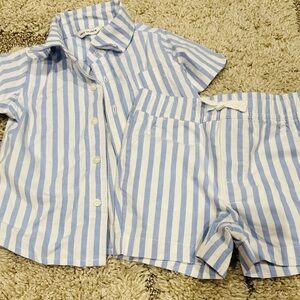 Janie and Jack Blue and White Striped Pajama Set